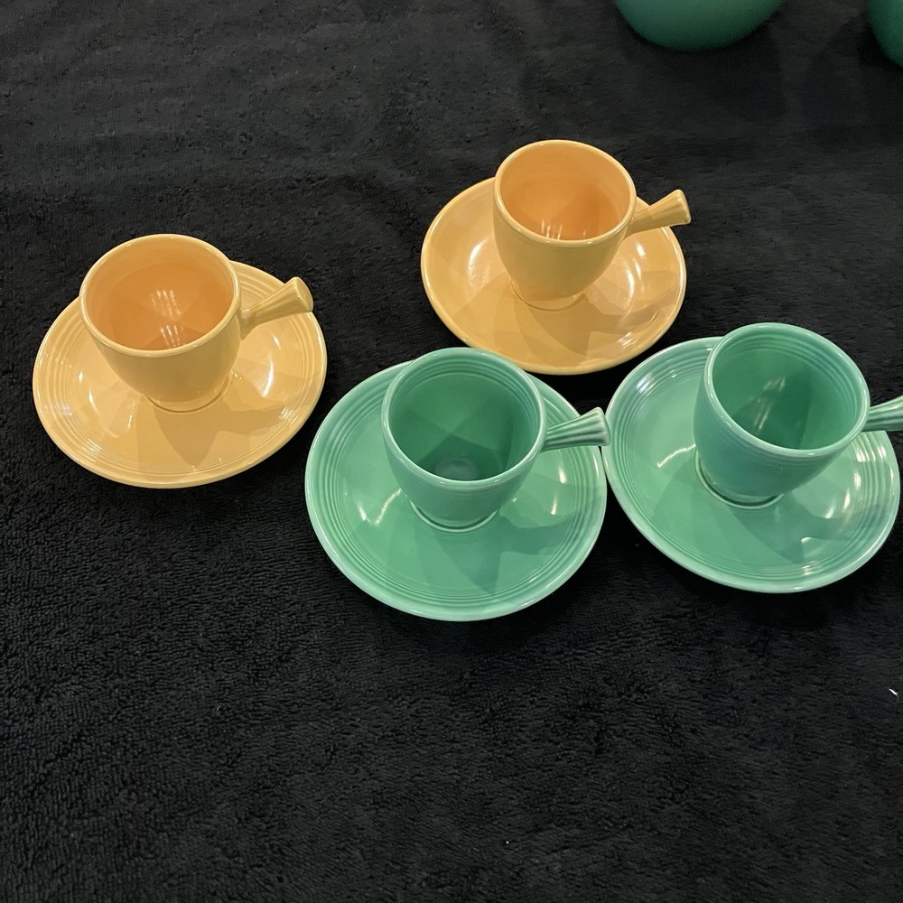 Vintage Fiesta HCL Older Demitasse Cup & Saucer Lot Of‎  2 Green & 2 Yellow